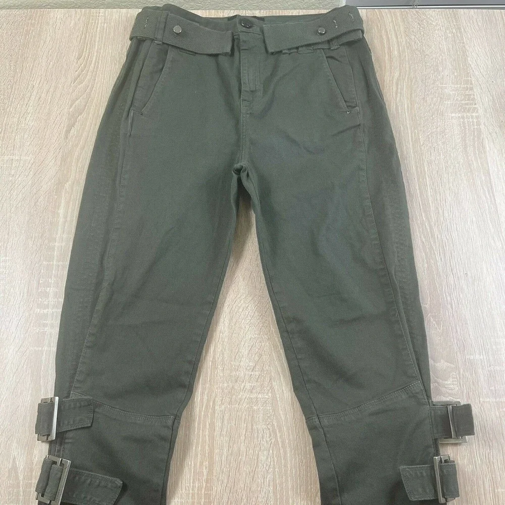 ANIMALE Brazil Womens High Rise Military Style Pants Size 38/6 Green Leg Buckles - Picture 3 of 12